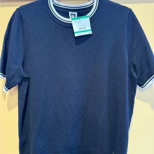 Anne Klein Dark Blue Men's Tee with White Trim